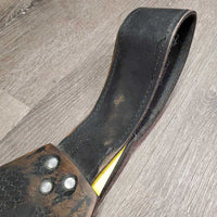 2 Tooled Leather Western Fenders, 2 Spur/Hobble Straps *gc/fair, clean, rubs, xholes, rust, scrapes, torn hardware edge, v.rough edges
