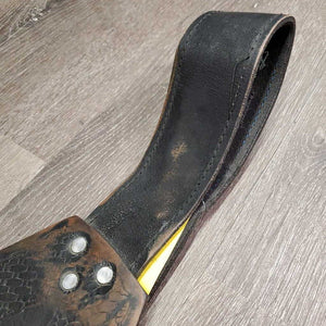 2 Tooled Leather Western Fenders, 2 Spur/Hobble Straps *gc/fair, clean, rubs, xholes, rust, scrapes, torn hardware edge, v.rough edges