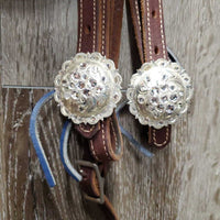 Soft Double Stitched Headstall, Concho/Bling buckles, leather ties *xc, clean