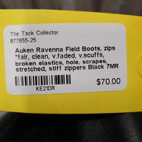 Field Boots, zips *fair, clean, v.faded, v.scuffs, broken elastics, hole, scrapes, stretched, stiff zippers
