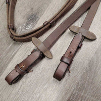 Cotton Web Reins, finger stoppers, laces *vgc/fair, clean, mnr snags/pops, dry, stiff, HOOK
