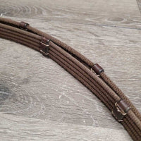 Cotton Web Reins, finger stoppers, laces *vgc/fair, clean, mnr snags/pops, dry, stiff, HOOK