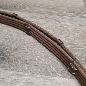 Cotton Web Reins, finger stoppers, laces *vgc/fair, clean, mnr snags/pops, dry, stiff, HOOK