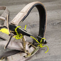 Thick Nylon Halter, adj, snap, tied on leather lined noseband *gc, clean, stains, dingy, mnr frayed holes, rubs, snags