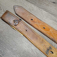 Hvy Leather Back Cinch, 2 Billets & Laces *gc/fair, clean, stains, v.scraped, sliced & cracked, chewed edges