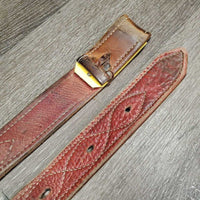 Hvy Leather Back Cinch, 2 Billets & Laces *gc/fair, clean, stains, v.scraped, sliced & cracked, chewed edges
