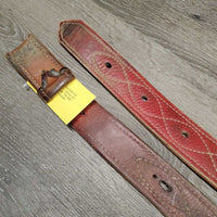 Hvy Leather Back Cinch, 2 Billets & Laces *gc/fair, clean, stains, v.scraped, sliced & cracked, chewed edges

