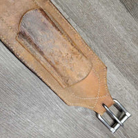 Hvy Leather Back Cinch, 2 Billets & Laces *gc/fair, clean, stains, v.scraped, sliced & cracked, chewed edges
