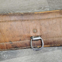 Hvy Leather Back Cinch, 2 Billets & Laces *gc/fair, clean, stains, v.scraped, sliced & cracked, chewed edges
