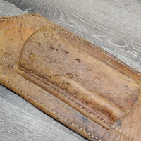 Hvy Leather Back Cinch, 2 Billets & Laces *gc/fair, clean, stains, v.scraped, sliced & cracked, chewed edges
