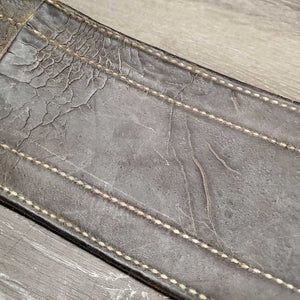 Hvy Leather Back Cinch, 2 Billets & Laces *gc/fair, clean, stains, v.scraped, sliced & cracked, chewed edges