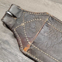 Hvy Leather Back Cinch, 2 Billets & Laces *gc/fair, clean, stains, v.scraped, sliced & cracked, chewed edges
