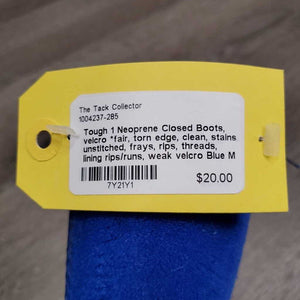 Neoprene Closed Boots, velcro *fair, torn edge, clean, stains, unstitched, frays, rips, threads, lining rips/runs, weak velcro