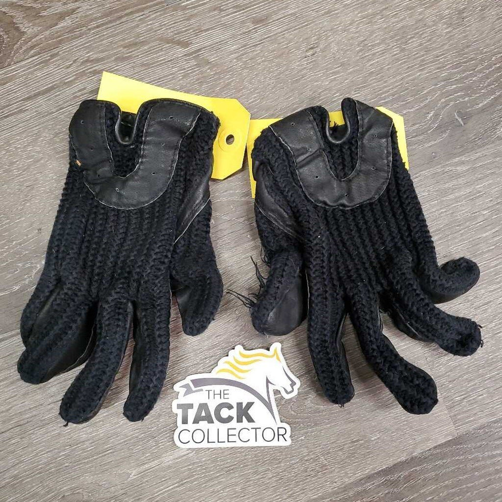 Pr Leather & Hvy Crochet Riding Gloves *gc, clean, curled, faded, snags, threads, thin spots