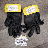 Pr Leather & Hvy Crochet Riding Gloves *gc, clean, curled, faded, snags, threads, thin spots
