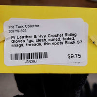 Pr Leather & Hvy Crochet Riding Gloves *gc, clean, curled, faded, snags, threads, thin spots