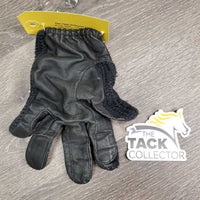 1 ONLY LEFT - Leather & Crochet Riding Glove *gc, clean, faded, threads, rubs, curled, thin finger end
