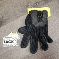 1 ONLY LEFT - Leather & Crochet Riding Glove *gc, clean, faded, threads, rubs, curled, thin finger end