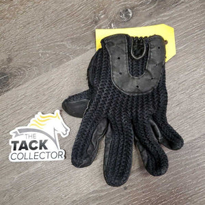 1 ONLY LEFT - Leather & Crochet Riding Glove *gc, clean, faded, threads, rubs, curled, thin finger end