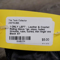 1 ONLY LEFT - Leather & Crochet Riding Glove *gc, clean, faded, threads, rubs, curled, thin finger end