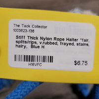 Stiff Thick Nylon Rope Halter *fair, splits/rips, v.rubbed, frayed, stains, hairy