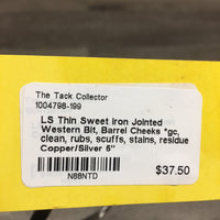 LS Thin Sweet Iron Jointed Western Bit, Barrel Cheeks *gc, clean, rubs, scuffs, stains, residue
