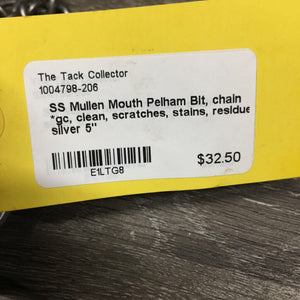 SS Mullen Mouth Pelham Bit, chain *gc, clean, scratches, stains, residue