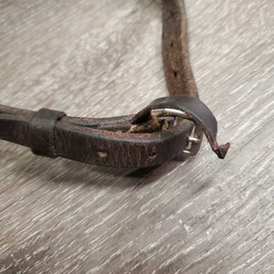 Narrow Drop Noseband *gc/fair, older, rusty, keeprs: broken, unstitched & loose, rusty, older, scrapes, slices