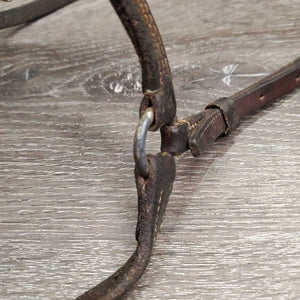 Narrow Drop Noseband *gc/fair, older, rusty, keeprs: broken, unstitched & loose, rusty, older, scrapes, slices