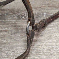 Narrow Drop Noseband *gc/fair, older, rusty, keeprs: broken, unstitched & loose, rusty, older, scrapes, slices
