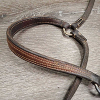 Narrow Drop Noseband *gc/fair, older, rusty, keeprs: broken, unstitched & loose, rusty, older, scrapes, slices
