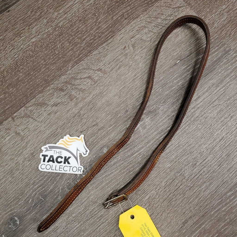 Thick Double Leather Strap & Buckle; throatlatch? *gc, older, stains, dents, rubs, scraped edges, loose buckle