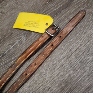 Thick Double Leather Strap & Buckle; throatlatch? *gc, older, stains, dents, rubs, scraped edges, loose buckle