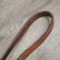 Thick Double Leather Strap & Buckle; throatlatch? *gc, older, stains, dents, rubs, scraped edges, loose buckle