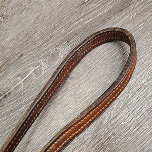 Thick Double Leather Strap & Buckle; throatlatch? *gc, older, stains, dents, rubs, scraped edges, loose buckle