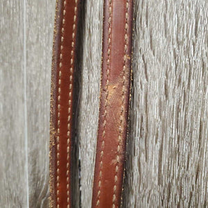 SoftWestern Headstall, Rawhide Buttons, Silver, Chicago Screws, Split Reins *vgc, clean, mnr scrapes, stains & chews, loose silver & stitching