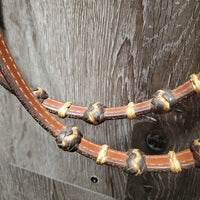 SoftWestern Headstall, Rawhide Buttons, Silver, Chicago Screws, Split Reins *vgc, clean, mnr scrapes, stains & chews, loose silver & stitching
