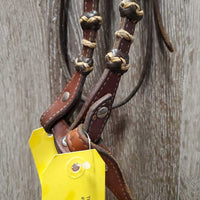 SoftWestern Headstall, Rawhide Buttons, Silver, Chicago Screws, Split Reins *vgc, clean, mnr scrapes, stains & chews, loose silver & stitching
