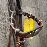 SoftWestern Headstall, Rawhide Buttons, Silver, Chicago Screws, Split Reins *vgc, clean, mnr scrapes, stains & chews, loose silver & stitching
