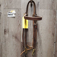 Harness Leather Headstall, Snaps, Vintage Glass Conchos *vgc, mnr scrapes, stains & rubs *Throatlatch: xc, clean, rubs/scrapes