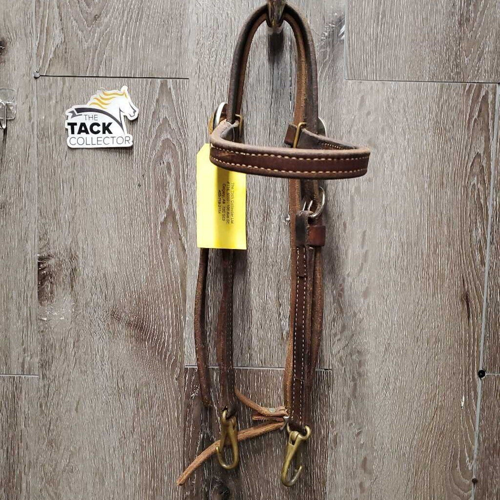 Harness Leather Headstall, Snaps, Vintage Glass Conchos *vgc, mnr scrapes, stains & rubs *Throatlatch: xc, clean, rubs/scrapes