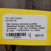 Harness Leather Headstall, Snaps, Vintage Glass Conchos *vgc, mnr scrapes, stains & rubs *Throatlatch: xc, clean, rubs/scrapes
