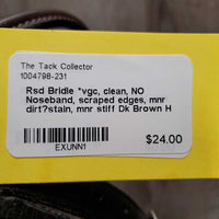Rsd Bridle *vgc, clean, NO Noseband, scraped edges, mnr dirt?stain, mnr stiff
