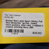 Sticky Full Seat Breeches *gc/fair, faded, seam puckers, seat rubs, v.rubbed & undone stitching
