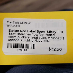Sticky Full Seat Breeches *gc/fair, faded, seam puckers, seat rubs, v.rubbed & undone stitching