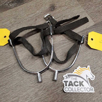 Light POW Spurs, Braided Nylon Spur Straps *gc, mnr dirt/residue, widened, scuffs, scratches
