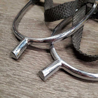 Light POW Spurs, Braided Nylon Spur Straps *gc, mnr dirt/residue, widened, scuffs, scratches
