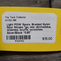 Light POW Spurs, Braided Nylon Spur Straps *gc, mnr dirt/residue, widened, scuffs, scratches