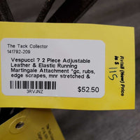 2 Piece Adjustable Leather & Elastic Running Martingale Attachment *gc, rubs, edge scrapes, mnr stretched & stained elastic
