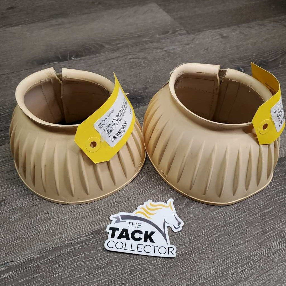 2 Ribbed Rubber Bell Boots, velcro *gc, clean, discolored/yellowed, stains, cut edge, peeled edge